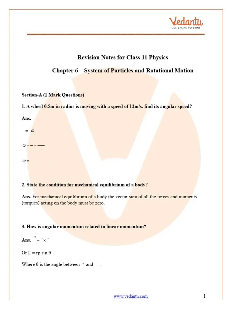 Systems Of Particles And Rotational Motion Class 11 Notes CBSE Physics ...