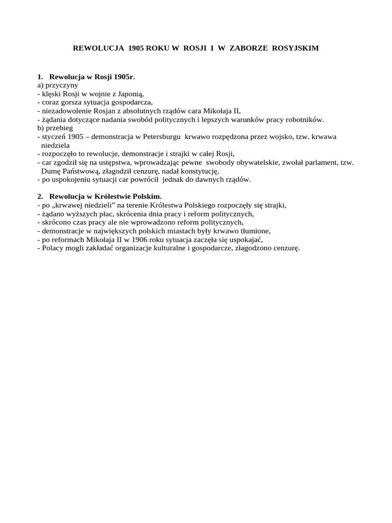 Rewolucja 1905 roku w rosji i w zaborze rosyjskim