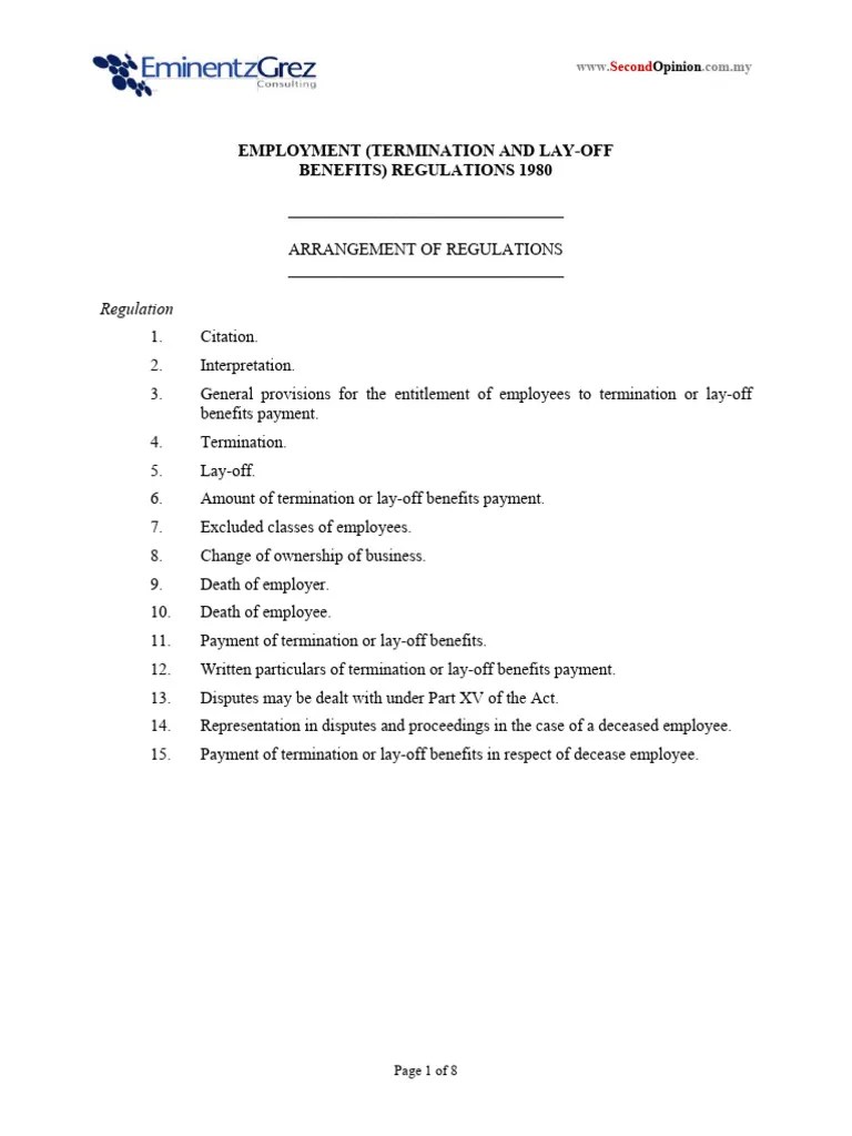Employment Termination&LayOff Reg1980-FullText | PDF