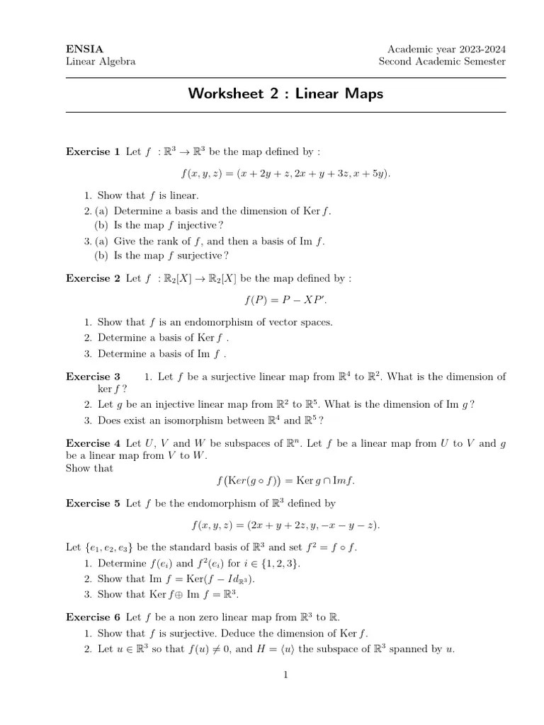 Worksheet 2 Linear Maps | PDF