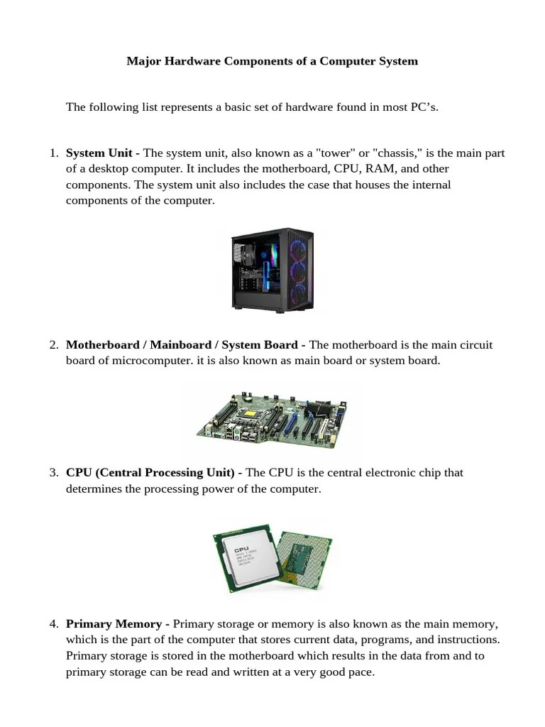 Major-Hardware-Components-of-a-Computer-System | PDF