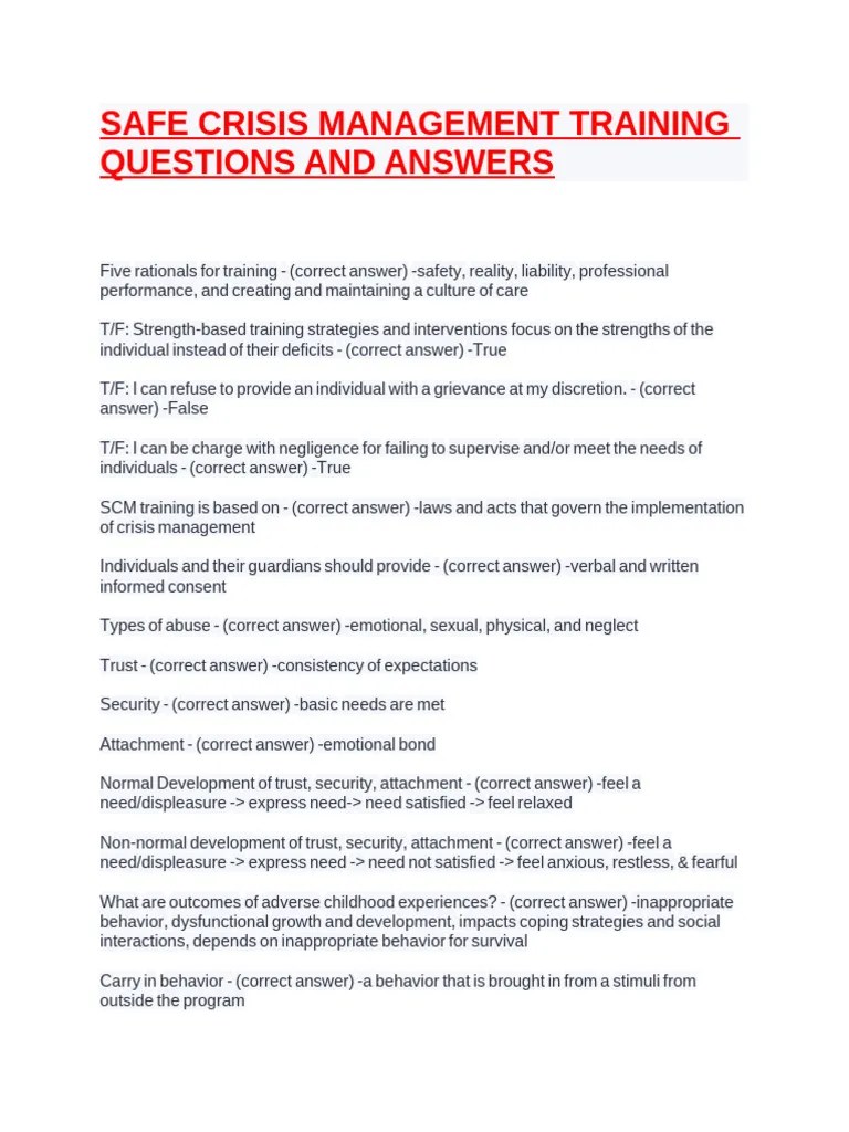 Safe Crisis Management Training Questions And Answers | PDF
