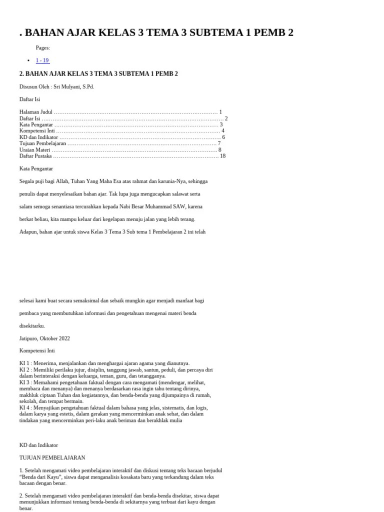 Bahan Ajar Kelas 3 Tema 3 Subtema 1 Pemb 2 | PDF