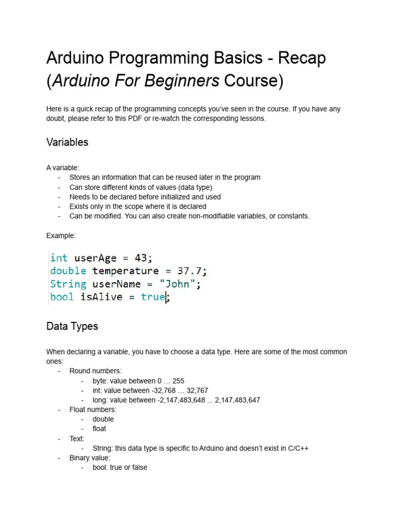 Arduino Programming Basics - Recap | PDF