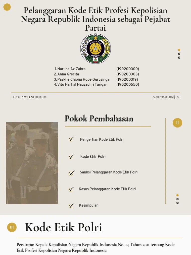 PPT KEL 5 PELANGGARAN KODE ETIK PROFESI POLRI SEBAGAI PEJABAT PARTAI (1) | PDF