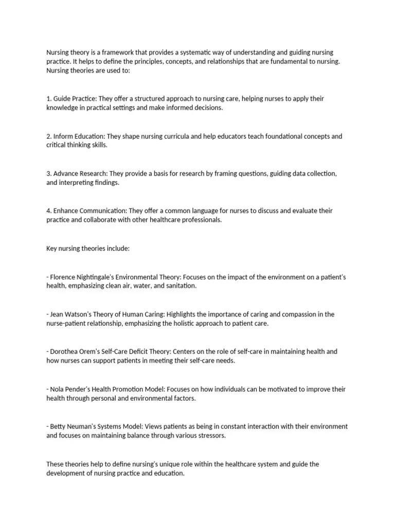 Nursing Theory Is A Framework That Provides A Systematic Way Of Understanding And Guiding ...