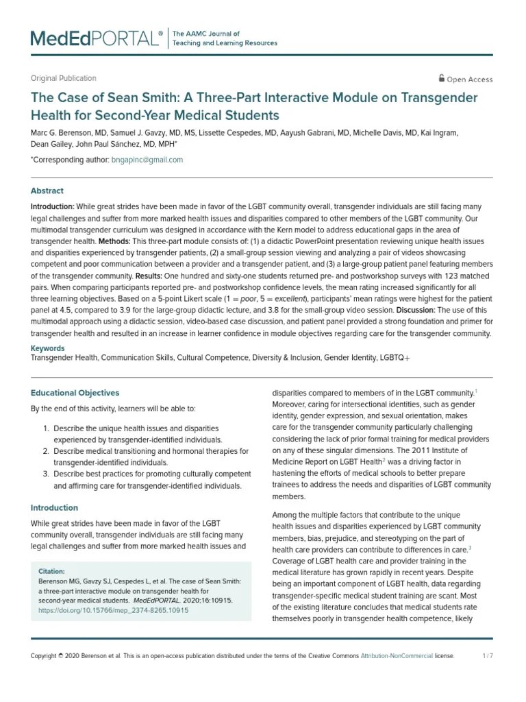 The Case Of Sean Smith A Three Part Interactive Module On Transgender ...