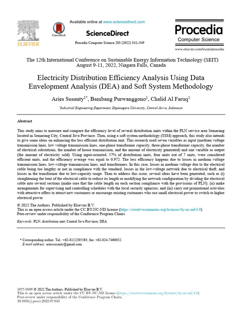 Electricity Distribution Efficiency Analysis Using Data Envelopment Analysis (DEA) And SSM | PDF