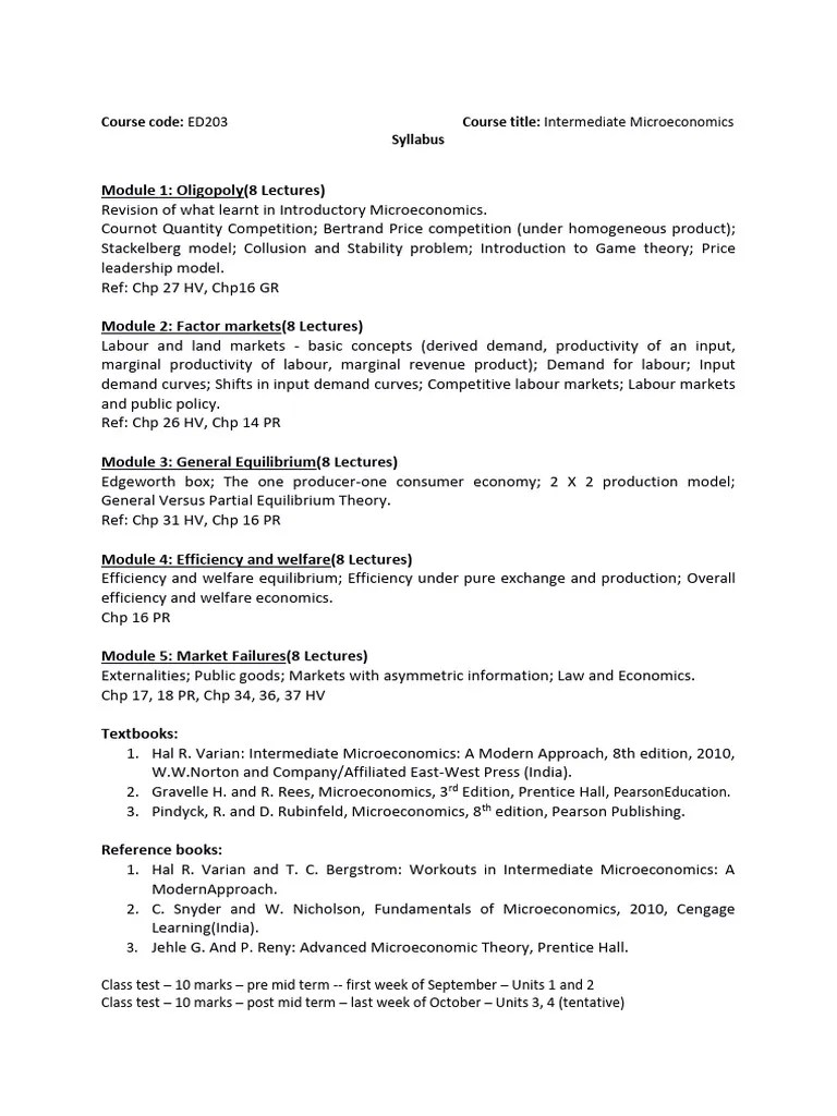 Intermediate Microeconomics-Syllabus | PDF | Finance & Money Management