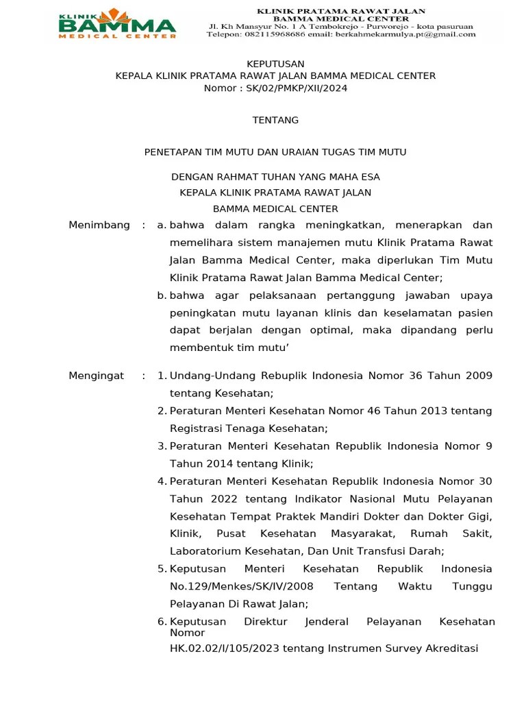 Fix Sk Struktur Tim Mutu | PDF