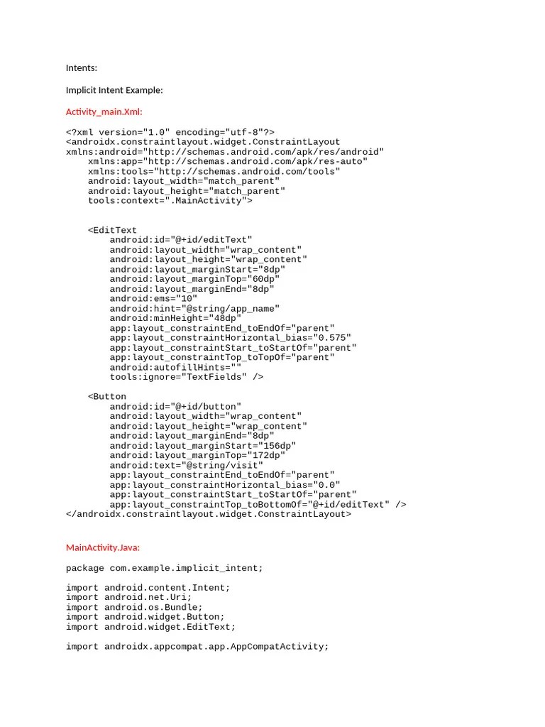 Intents (Implicit Intent) | PDF