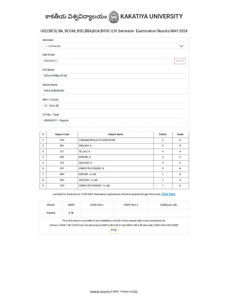 UG (CBCS) II, IV Semester Examination Results MAY 2024 | PDF
