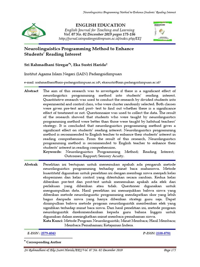 Neurolinguistic Programming Theory And G | PDF