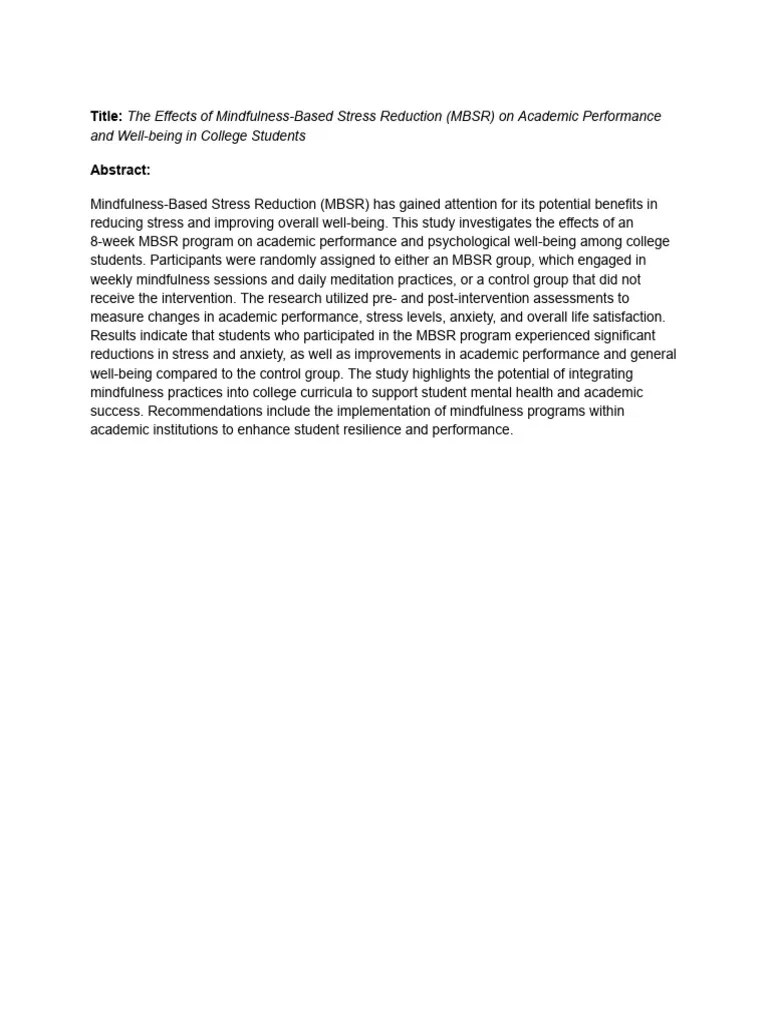 The Effects Of Mindfulness-Based Stress Reduction (MBSR) On Academic ...