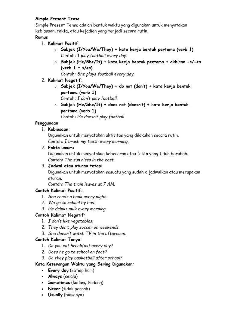 Simple Present Tense Kelas 6 | PDF