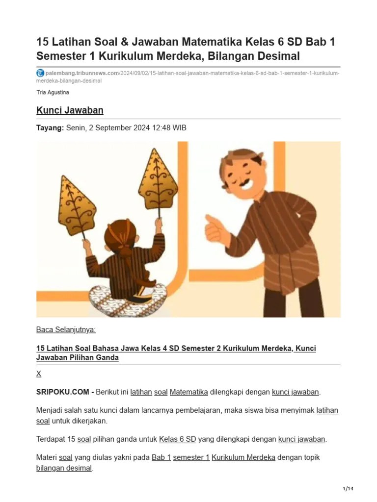 Palembang.tribunnews.com-15 Latihan Soal Jawaban Matematika Kelas 6 SD ...