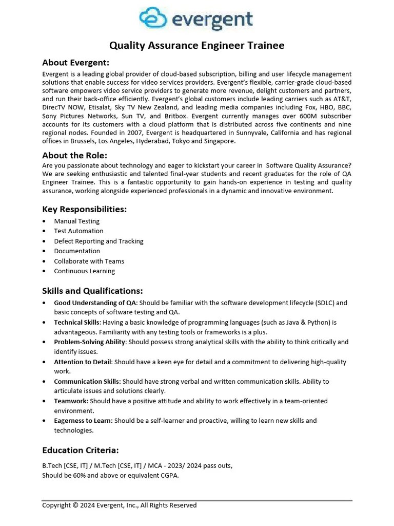 QA Engineer Trainee - Campus Placement - JD - Aug2024 | PDF