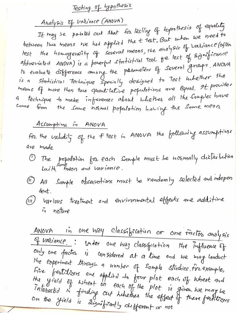 Analysis Of Variance ANOVA (Testing Of Hypothesis) | PDF