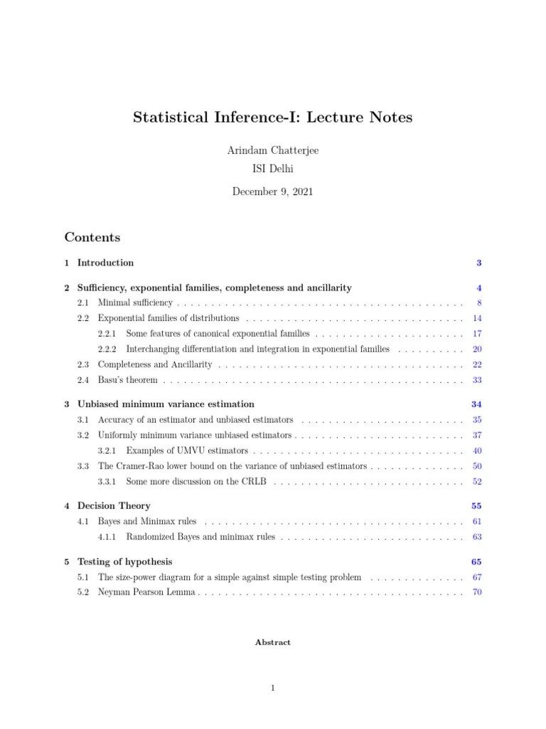 Statistical Inference Lecture Notes | PDF