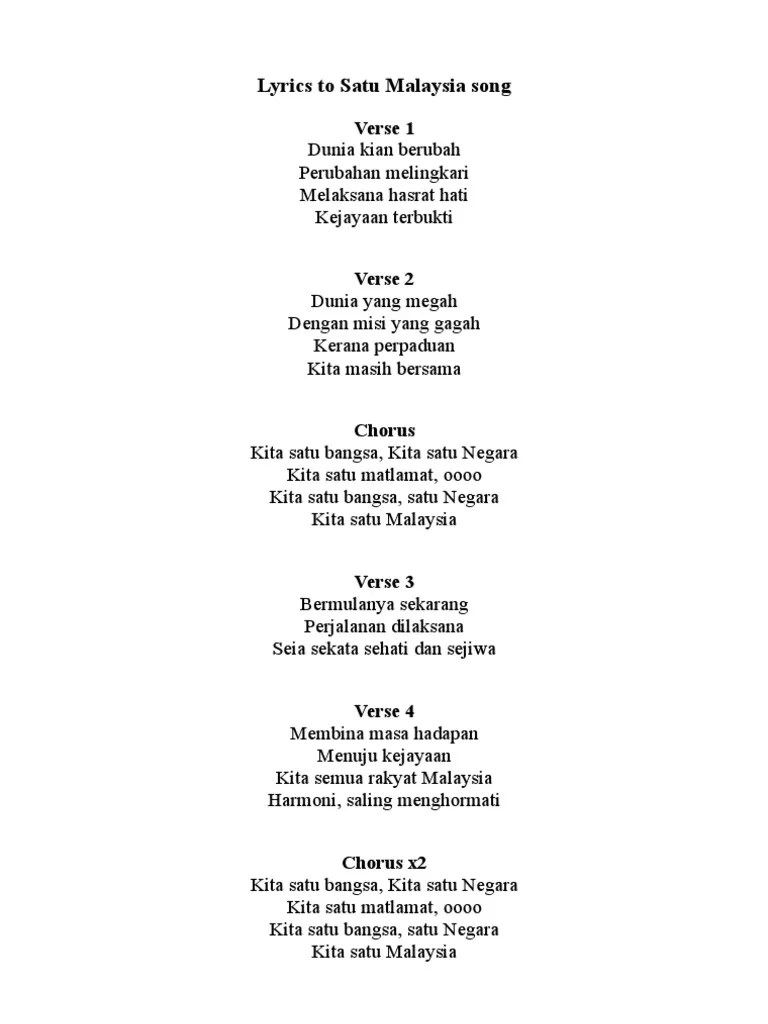 Ishallah tak lama lagi lagu ini akan kembali. 1 Malaysia Song Pdf