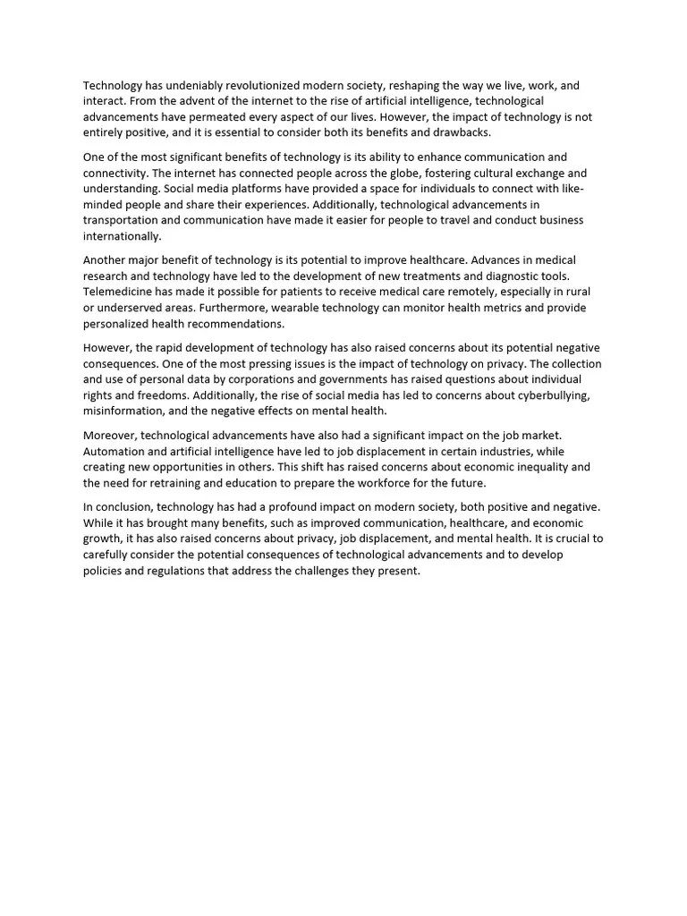 Technology Has Undeniably Revolutionized Modern Society | PDF