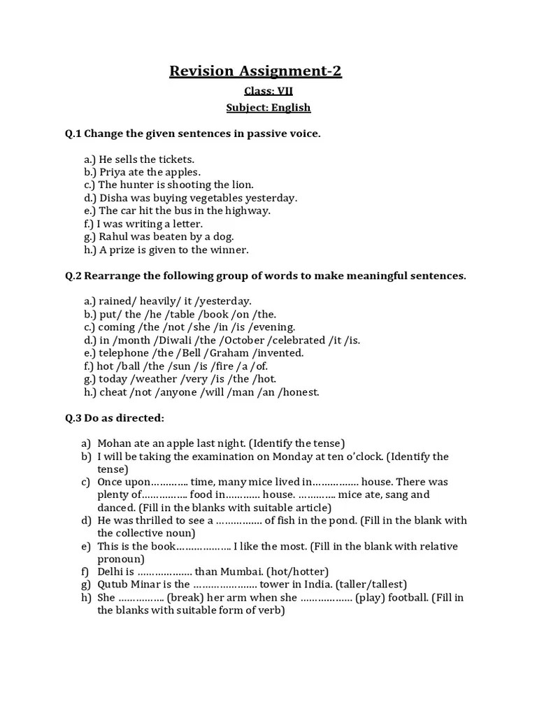 English Assignment (Class 7) | PDF