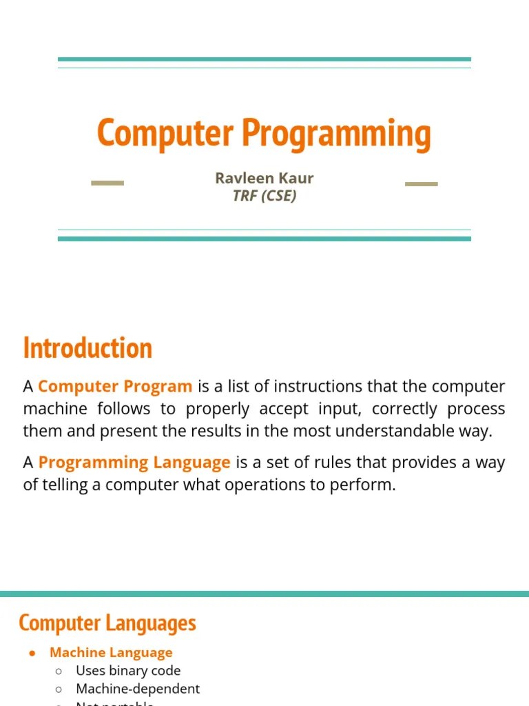 Introduction To Computer Programming | PDF | Programming | Computer Program