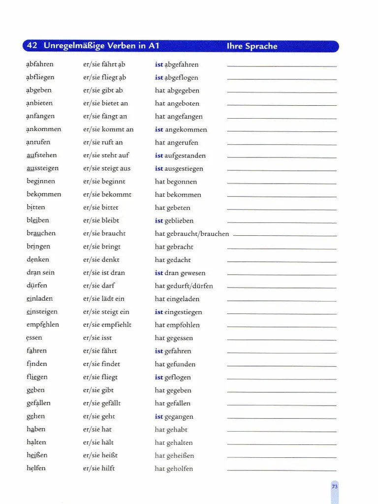 Unregelmäßige Verben In A1 | PDF