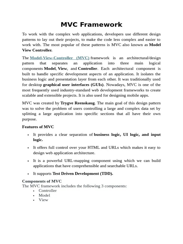 MVC Framework | PDF | Model–View–Controller | Information Technology