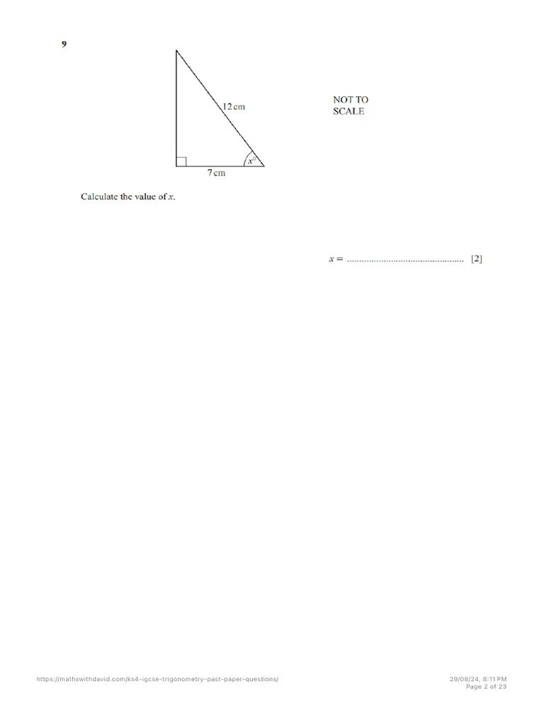 KS4. IGCSE Trigonometry Past Paper Questions - Maths With David | PDF