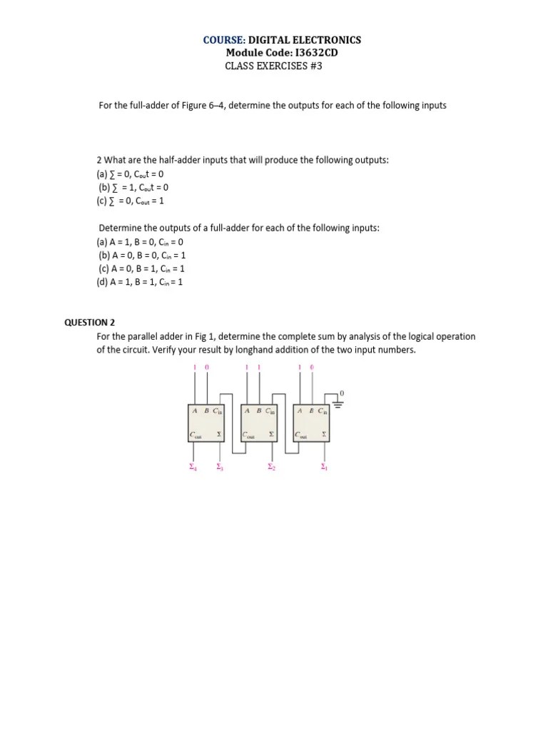 Tutorial 3, Digital Electronics | PDF