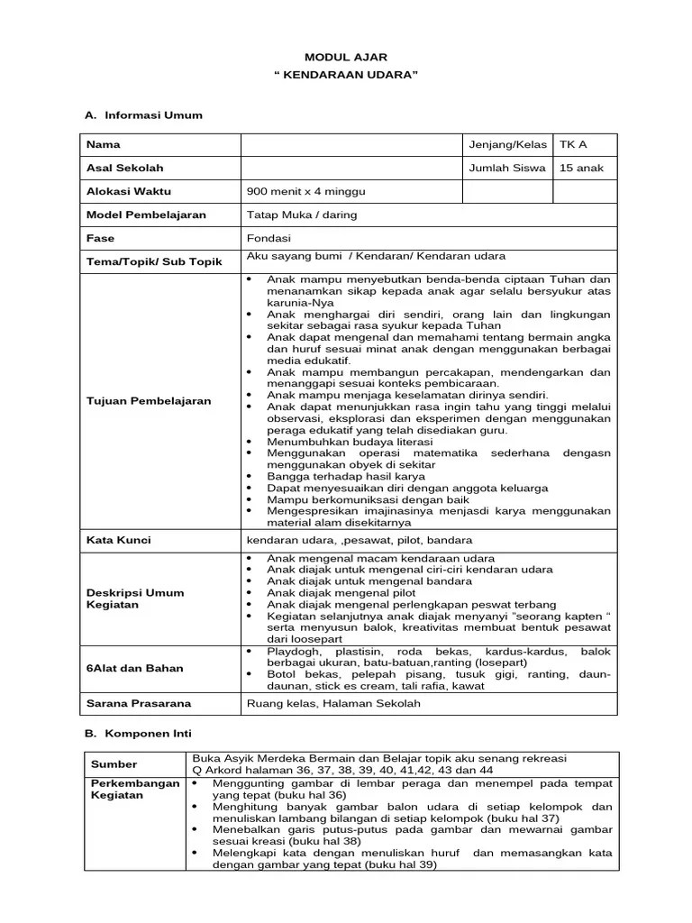 MODUL AJAR KENDARAAN UDARA 2 | PDF
