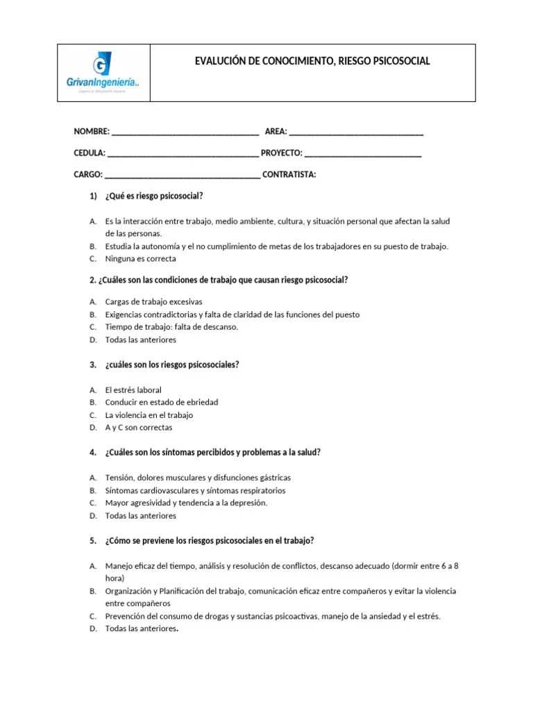 Evaluación De Riesgo Psicosocial | PDF