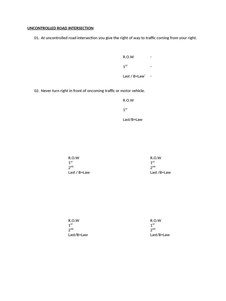 Uncontrolled Road Intersection | PDF