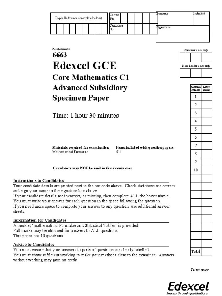 10 C1 Specimen Paper | PDF | Test (Assessment) | Coordinate System