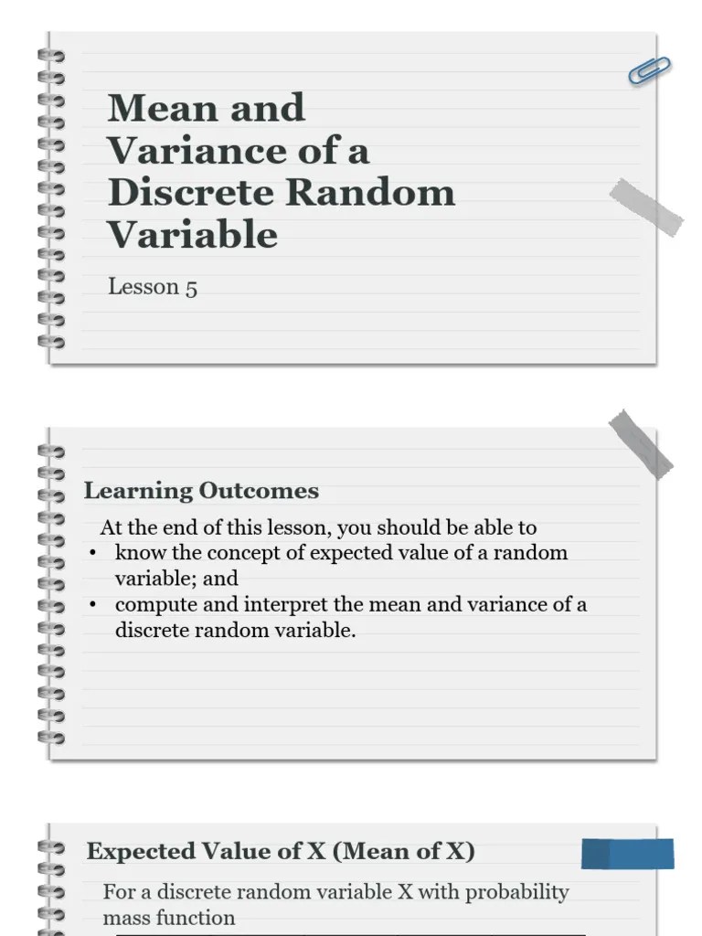 Lesson 5 - Mean And Variance Of Discrete Random Variables | PDF