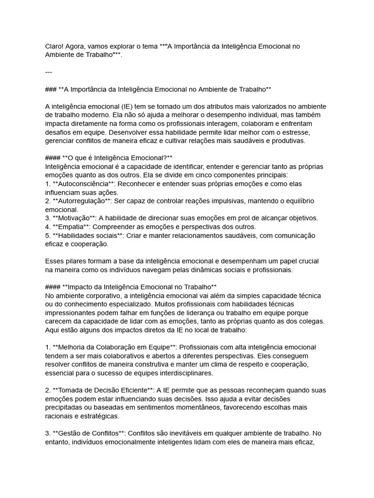 A Importância Da Inteligência Emocional No Ambiente De Trabalho | PDF