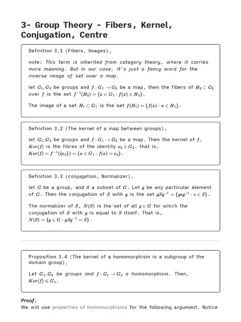 3 - Group Theory - Fibers, Kernel, Conjugation, Centre | PDF ...