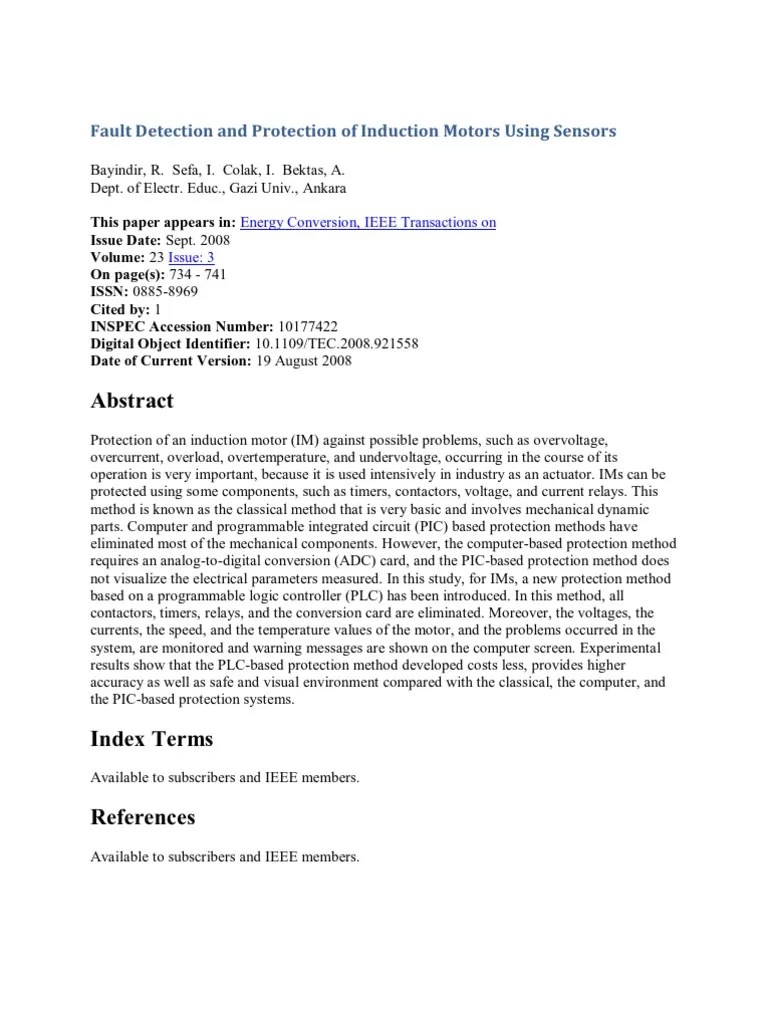 Fault Detection And Protection Of Induction Motors Using Sensors | PDF ...