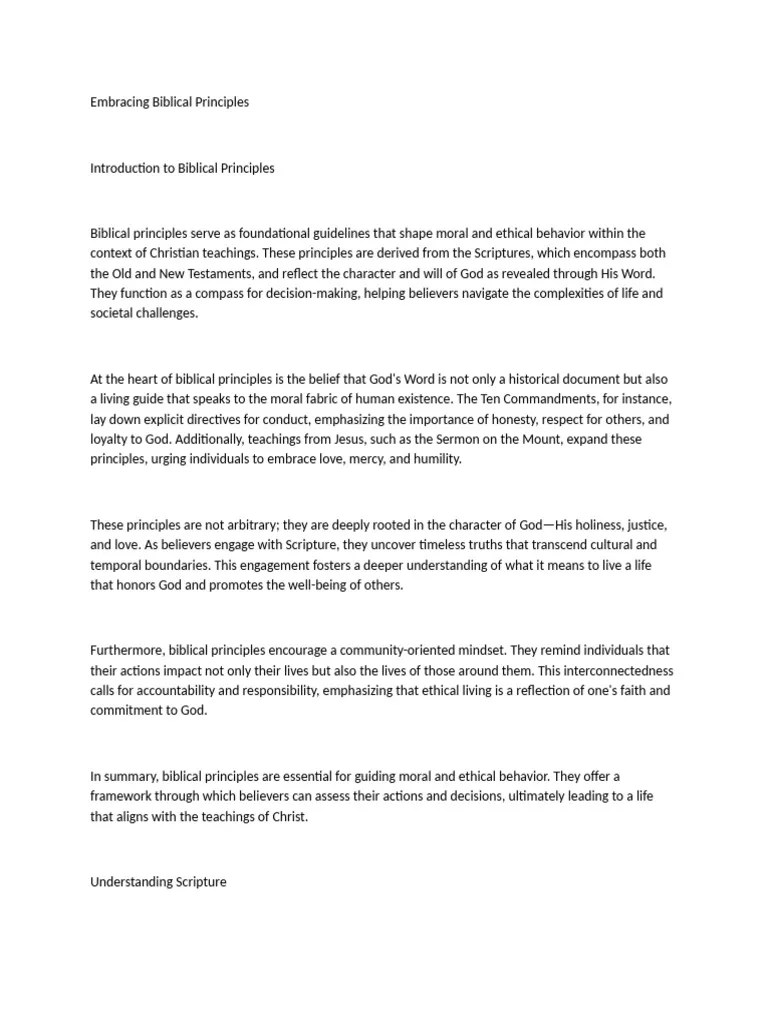 Embracing Biblical Principles | PDF
