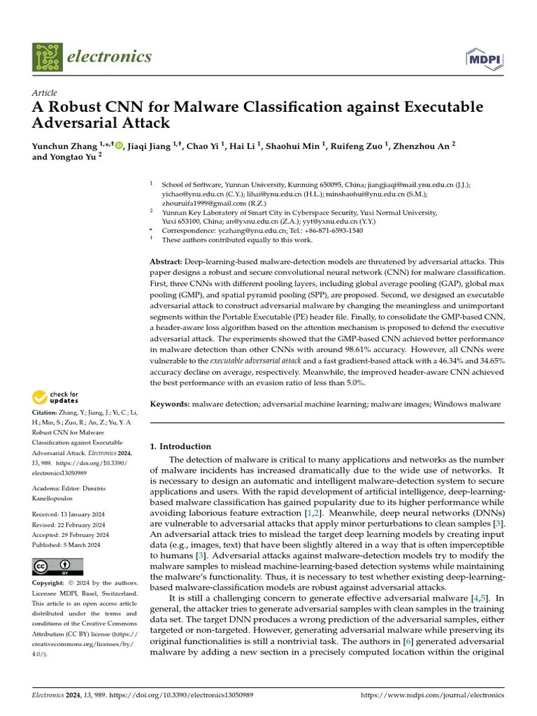 A Robust CNN For Malware Classification Against Executable Adversarial ...