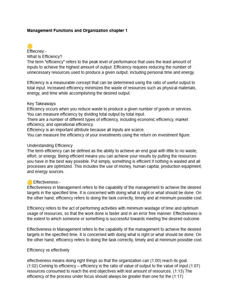 Management Functions And Organization Chapter 1 | PDF | Efficiency | Goal