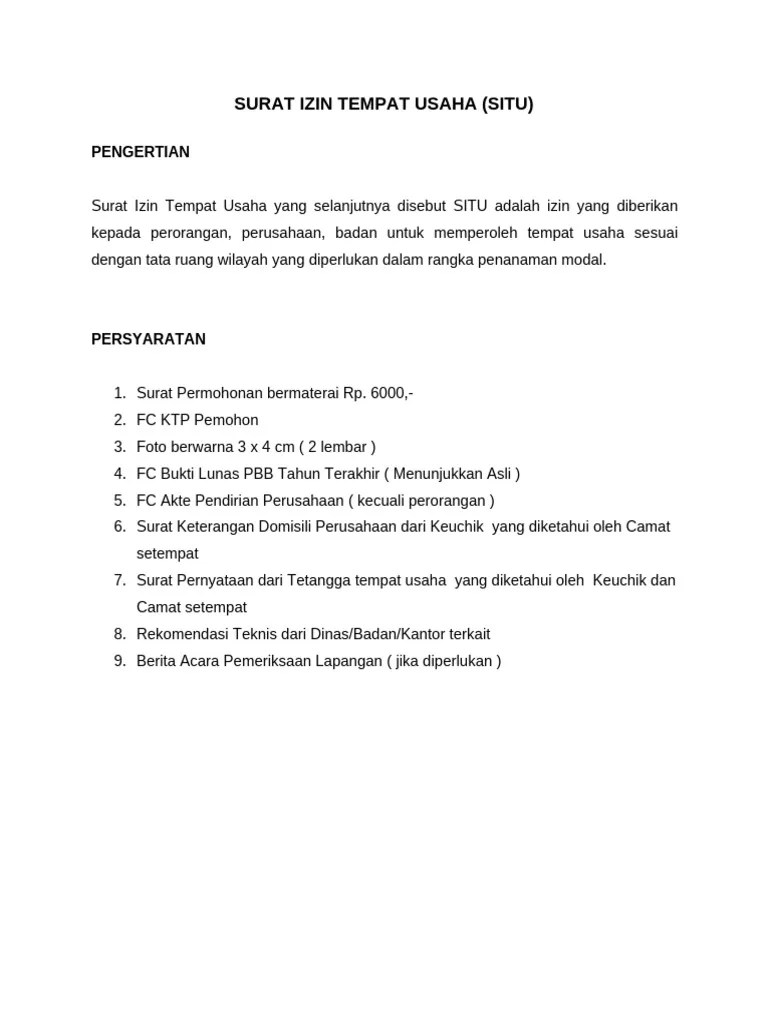 Surat Izin Tempat Usaha | PDF