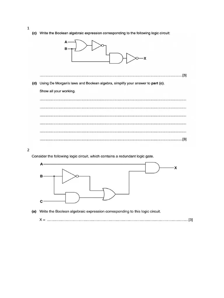 Boolean Algebra Worksheet | PDF