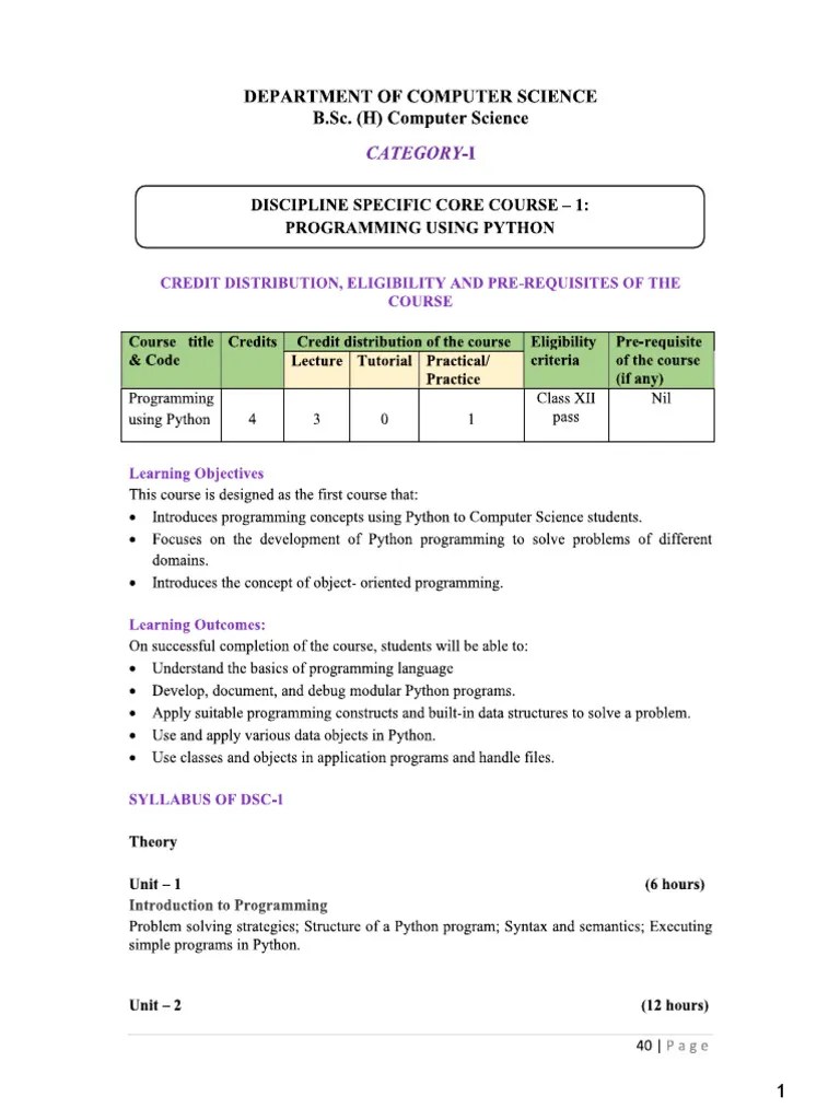 BSc(H) CS 1st Year (1) | PDF