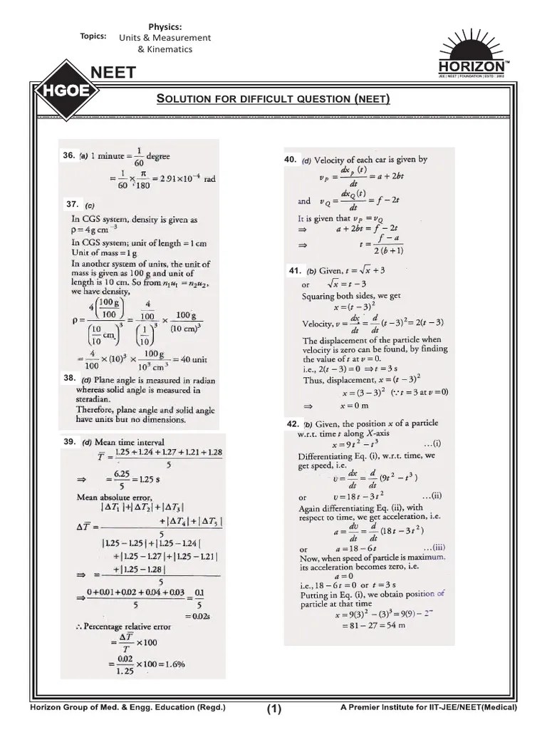 Solution (Physics Neet Difficult Question) | PDF