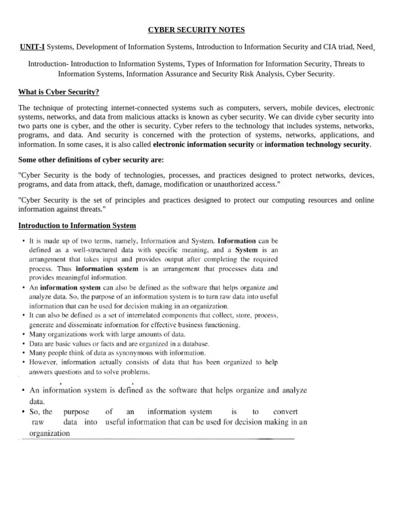 Cyber Security Notes UNIT-I | PDF | Information Security | Security