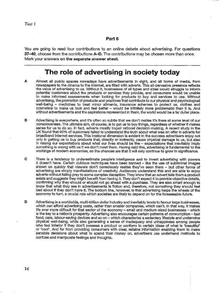 CAE Reading Part 6 Test 1 | PDF