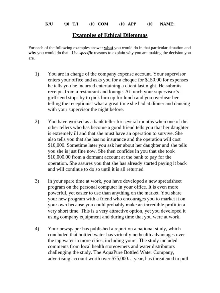 Ethical Dilemmas Assignment | PDF
