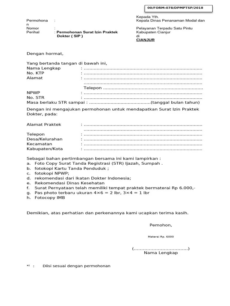 32. Formulir Surat Izin Praktek Dokter | PDF